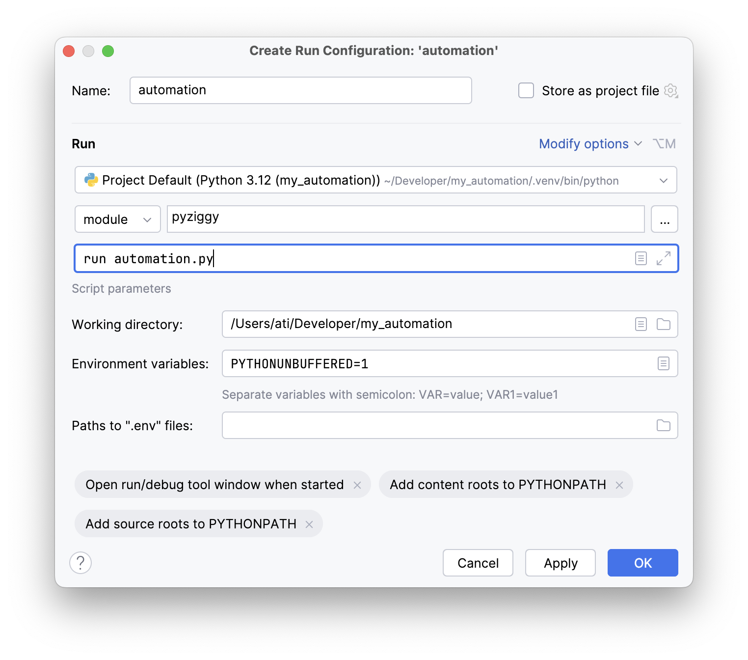 Run configuration for automation.py
